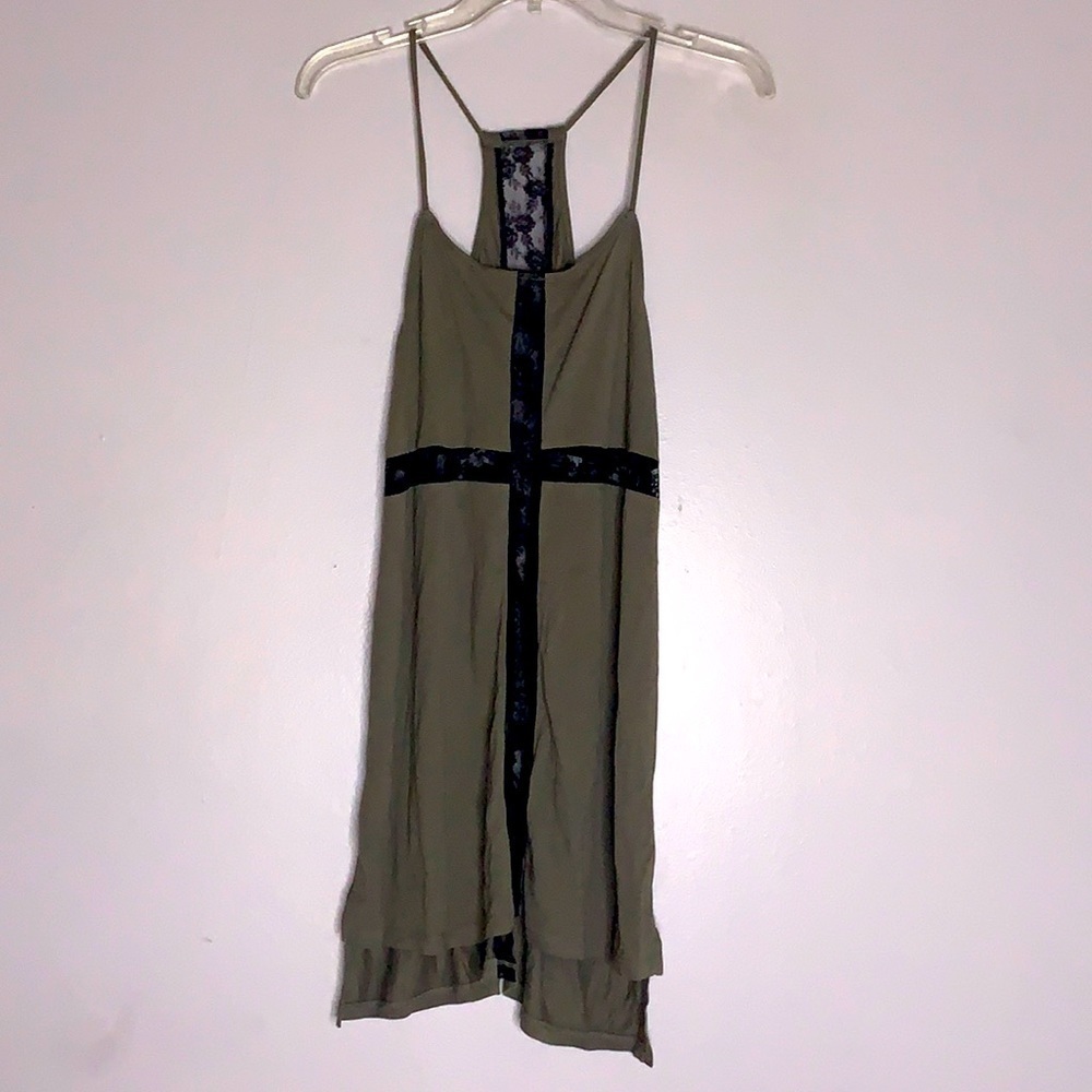 New TOPSHOP Petite olive Green lace insert tunic tank size 2 small women